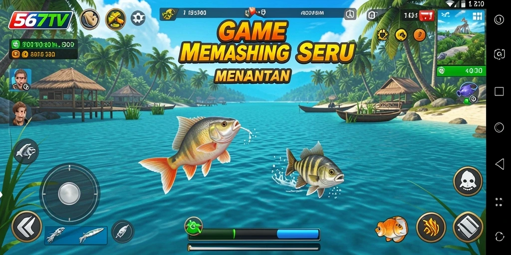 Tampilan gameplay seru di 567TV saat menangkap ikan.