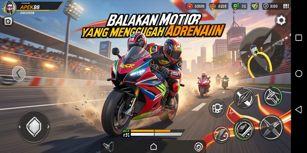 Tampilan aksi balapan motor yang seru dan kompetitif di APEK88.