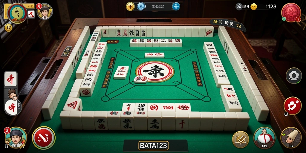 Gameplay menarik BATA123 yang menampilkan ubin Mahjong berwarna-warni.