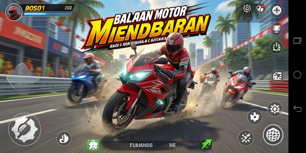 Tampilan gameplay mendebarkan dari BOS01 dengan balapan motor yang intens.