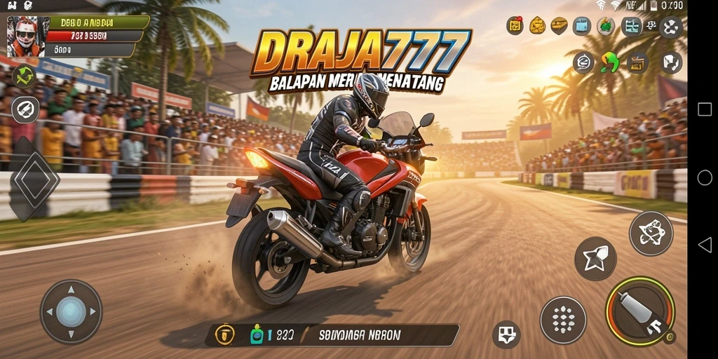 Gameplay DRAJA777 menampilkan aksi balapan motor yang mendebarkan.