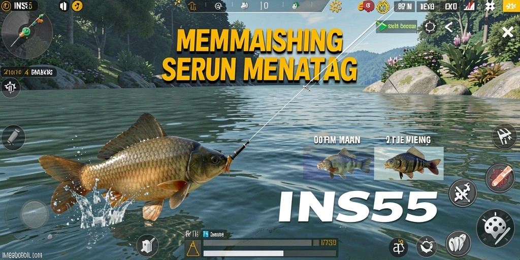 Screenshot INS55 menampilkan aksi menangkap ikan yang seru di dalam game.