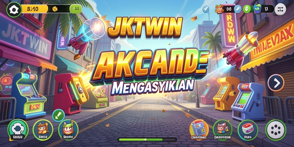 Tampilan gameplay JKTWIN menampilkan aksi seru dalam lingkungan arcade.