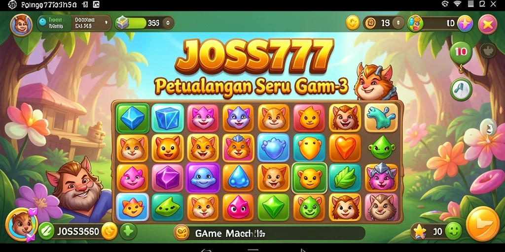 Tampilan gameplay JOSS777 dengan kombinasi biji permata yang cerah.
