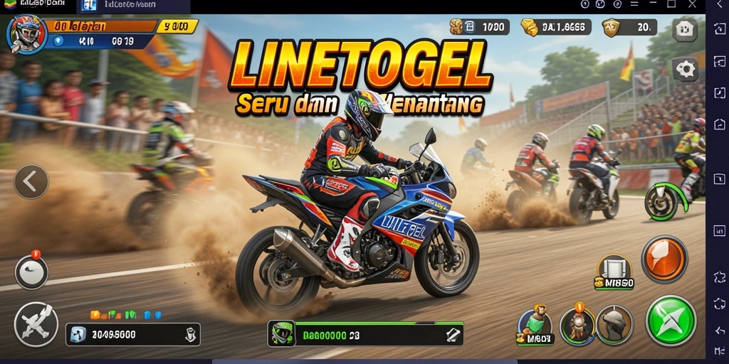 Tampilan gameplay menarik dari LINETOGEL yang menampilkan aksi balapan motor.