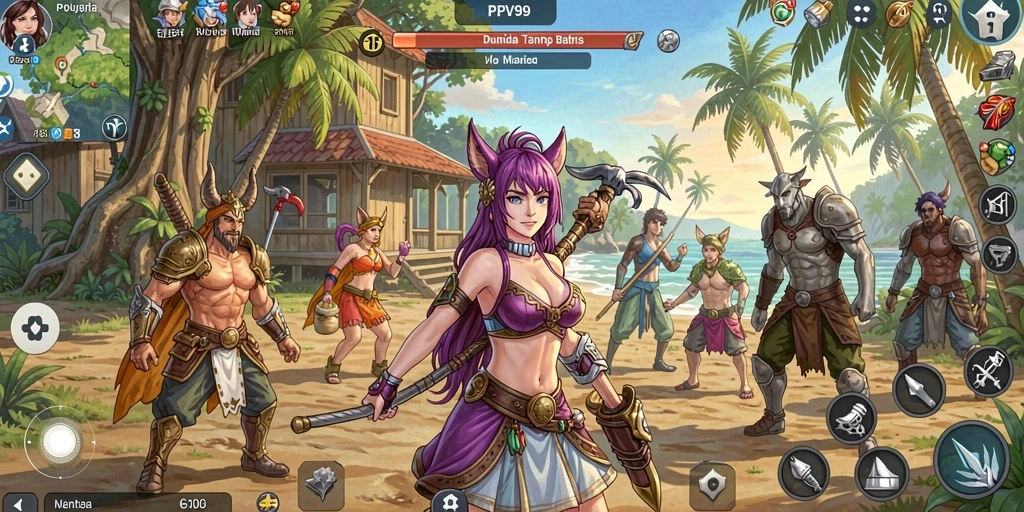 Screenshot menunjukkan pemain menjelajahi lingkungan indah dalam PPV99.
