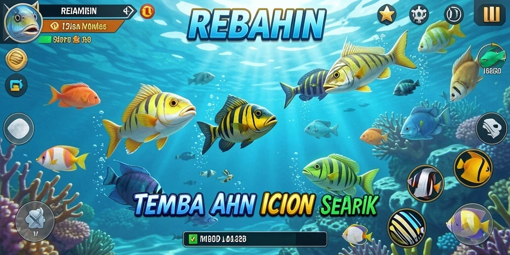 Gameplay seru dalam REBAHIN saat berburu ikan di laut.