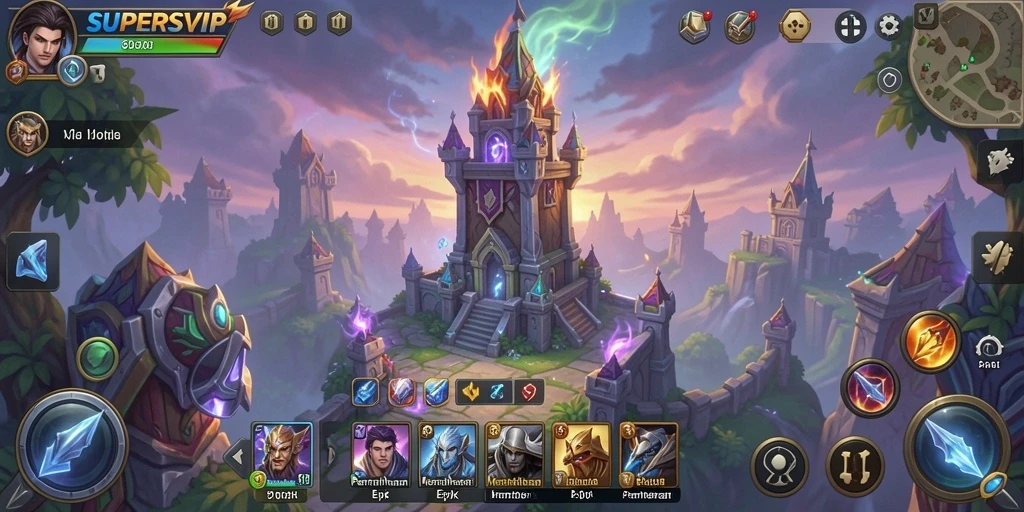 Gameplay SUPERSVIP menampilkan pertahanan menara yang menegangkan.
