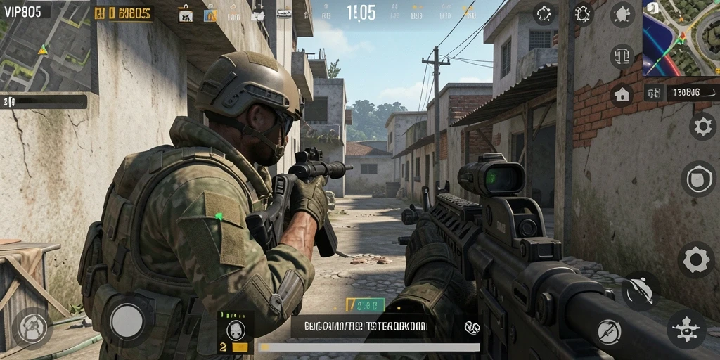 Tampilan gameplay mengesankan dari VIP805 dengan aksi menembak intens.