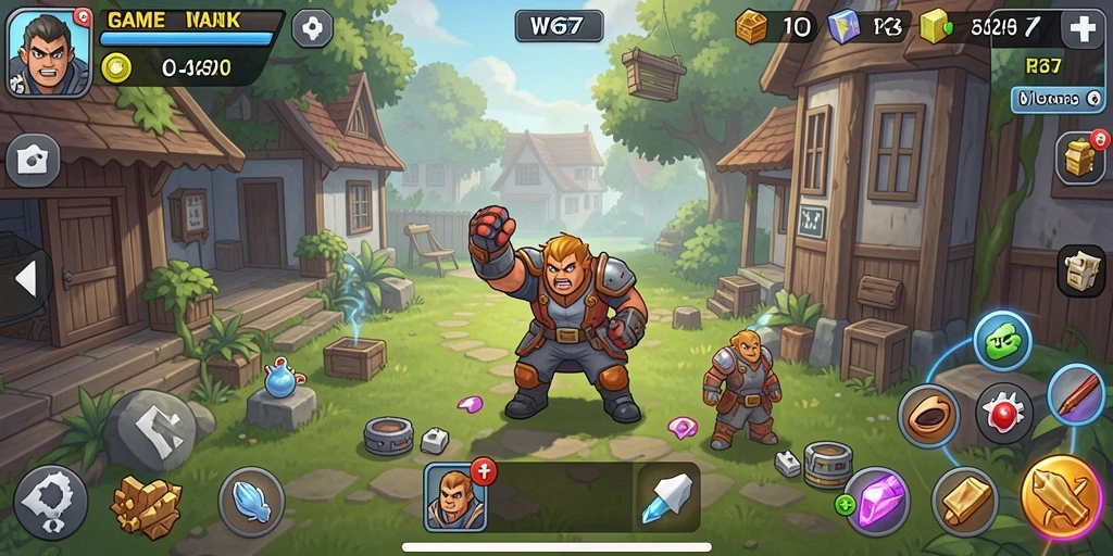 Tangkapan layar W67 menampilkan gameplay santai dan progresif.
