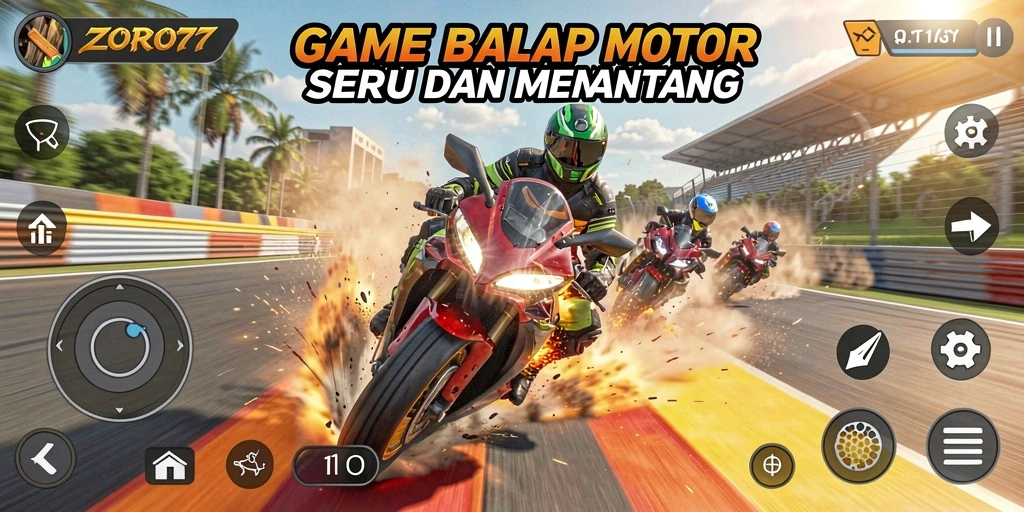 Tampilan menegangkan dari balapan motor ZORO77 di trek yang penuh tantangan.